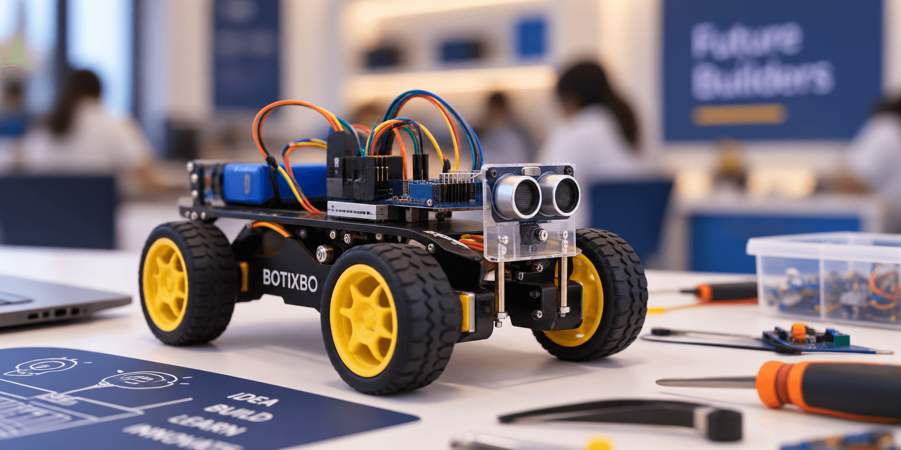 DIY robotics rover built in a maker lab