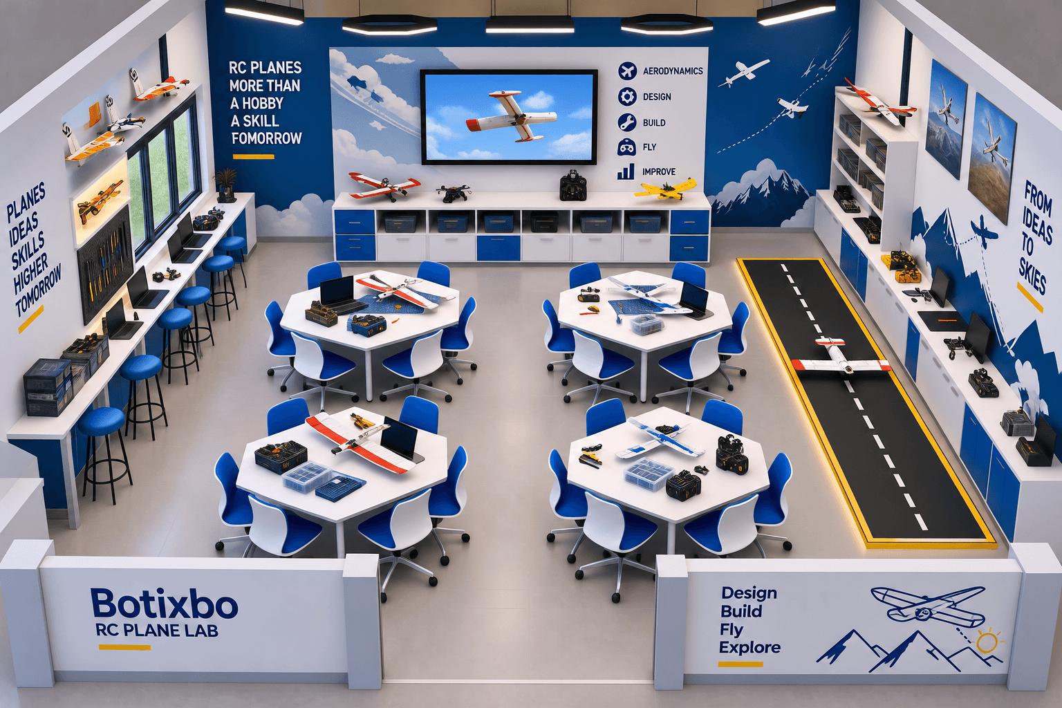 Students building and flight-testing radio-controlled planes at school