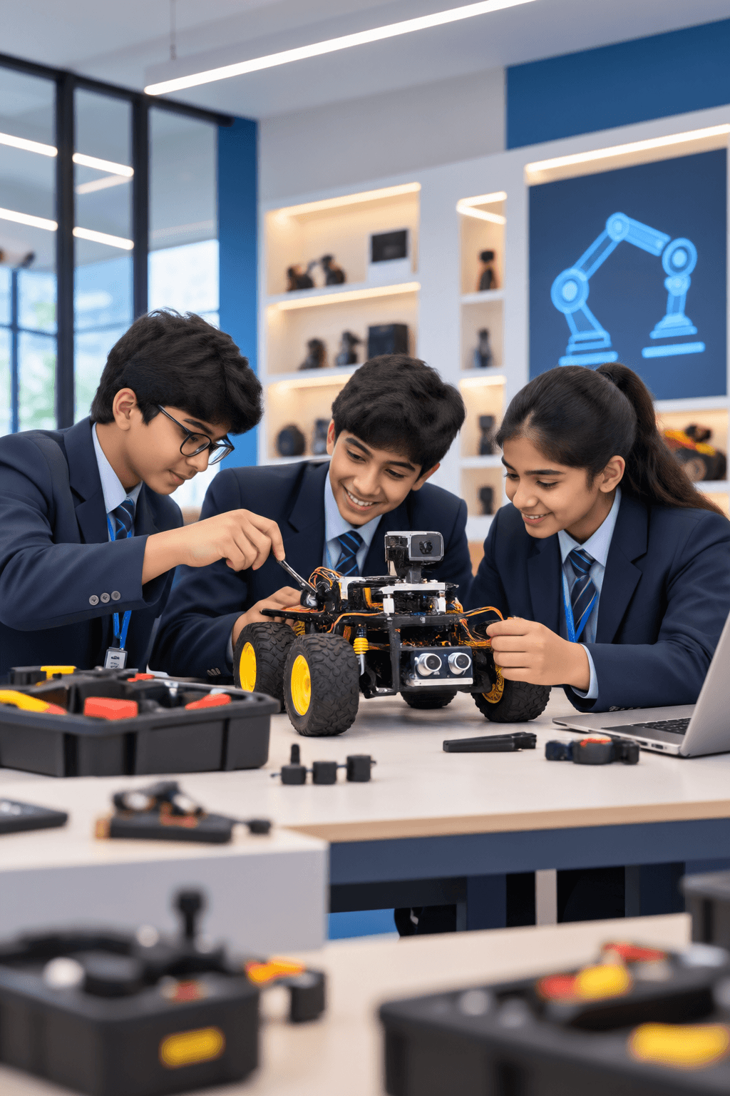 Students building an IoT-based robot in an IoT lab