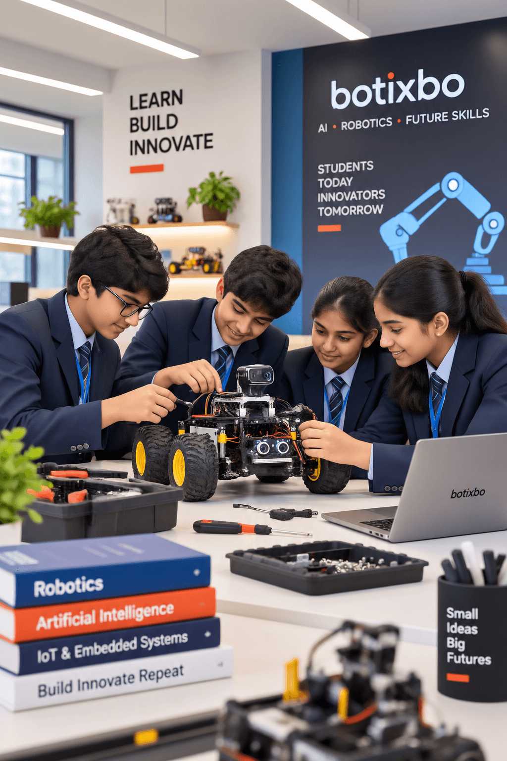 Students building an IoT rover robot