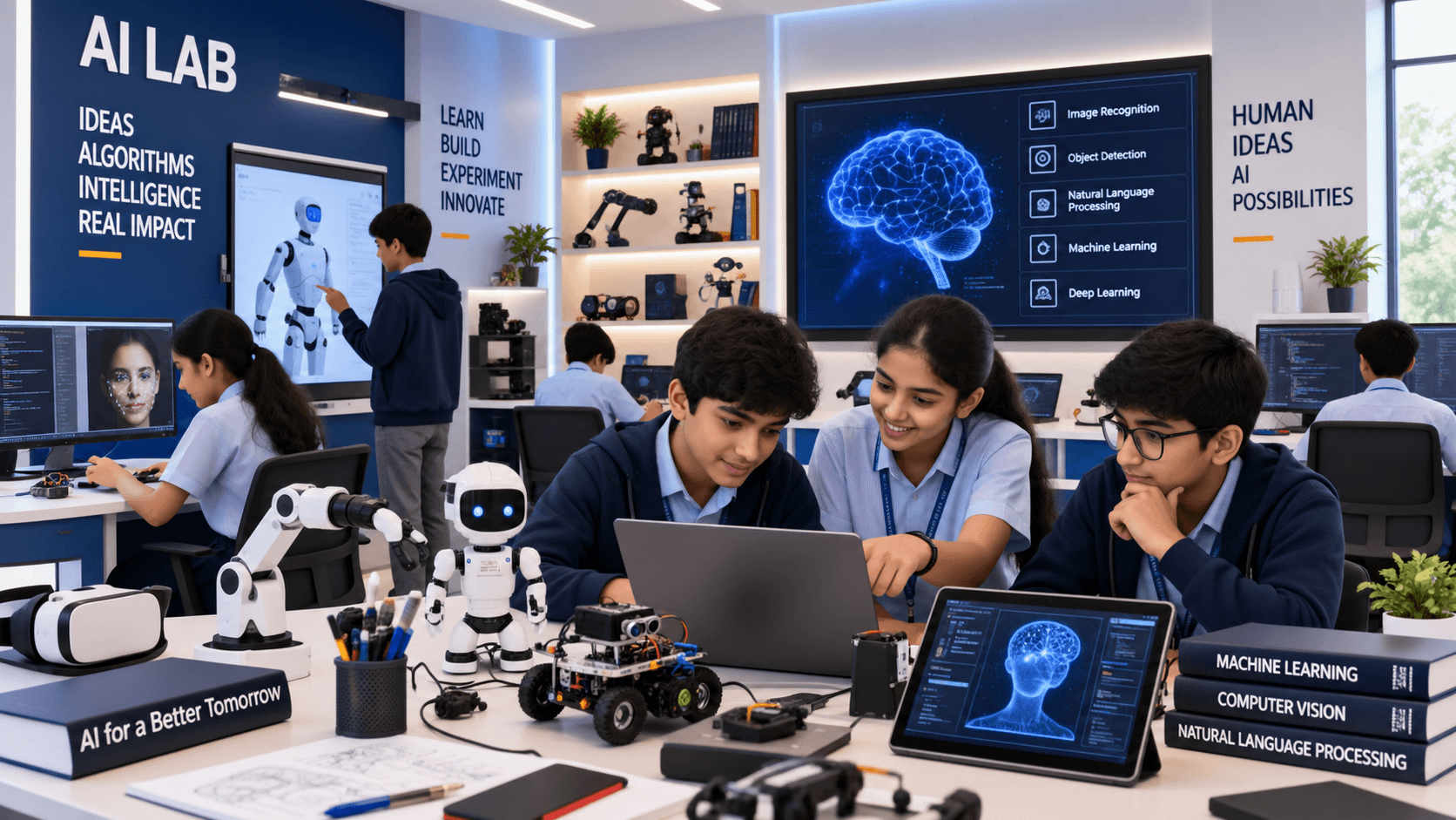 Students working hands-on in an AI lab
